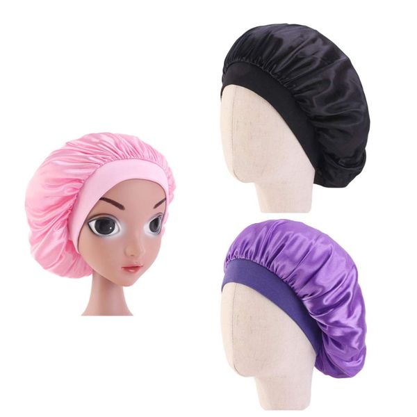 KESYOO Night Cap Silk Kids Hair Cap Sleeping Cap Satin Bath Cap Sleeping Cap Sleep Hat for Sleeping Elastic Wide Belt Hair Care Hat Adjustable Size Set of 3 Colors