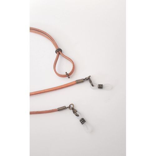 [Kukyun Club] Genuine Leather Flat String Type, Free Length, Freely Usable ~ Glasses Holder / Chain (No Tip Tie/Light Brown (2nd Camel Color) * Rubber / Translucent * Metal Fittings / Antique Colors, Camel Antique Color
