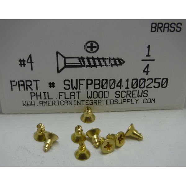 #4x1/4 Flat Head Phillips Wood Screws Solid Brass (500)