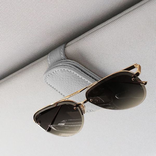 HUACHENG Eyeglass Holder Leather Sunglasses Clip for Car Sun Visor Sunglasses Glasses Ticket Card Clip Holder Glasses Clip Car Eyeglass Holder Easy to Install 4 Colors (Gray)