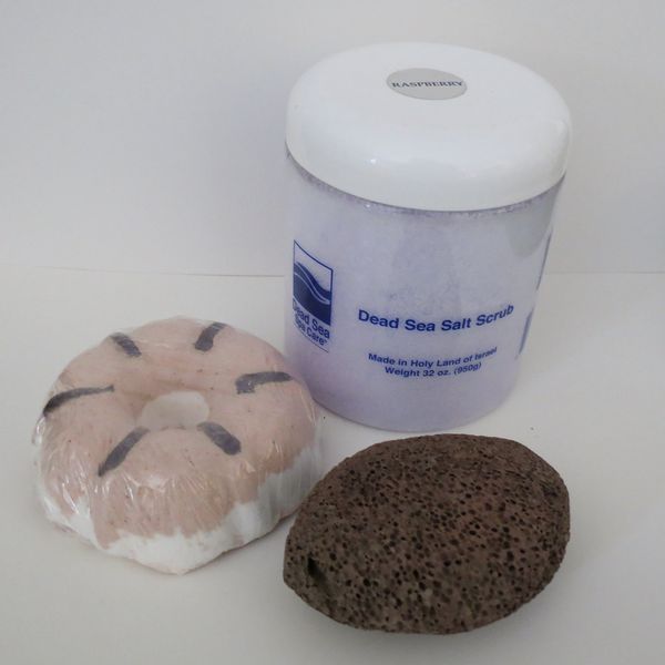 Bath Bombs: Raspberry Boom Bath Bomb, 32 oz Raspberry Dry Salt Scrub and Pumice Stone by Dead Sea Spa Care, Bubble Bath