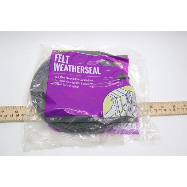 M-D  Weatherstrip 5/8 in W, 3/16 in Thick, 17 ft L, Felt Cloth, Gray 03335