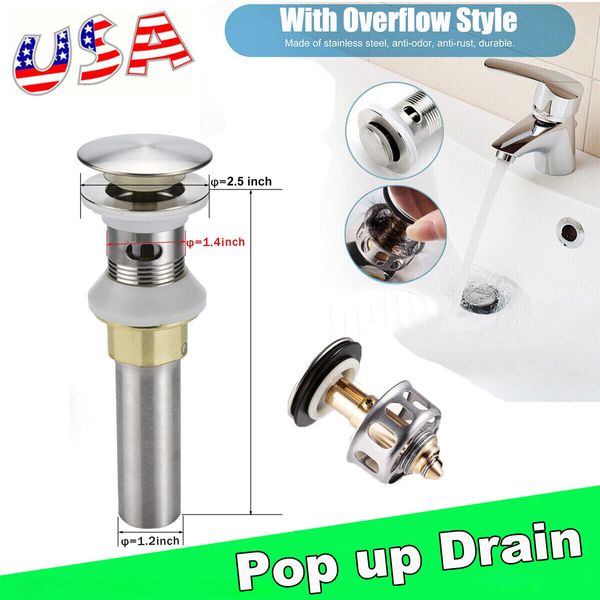 Bathroom Sink Drain Stopper Pop up Drain With Overflow for Vessel Sink Lavatory