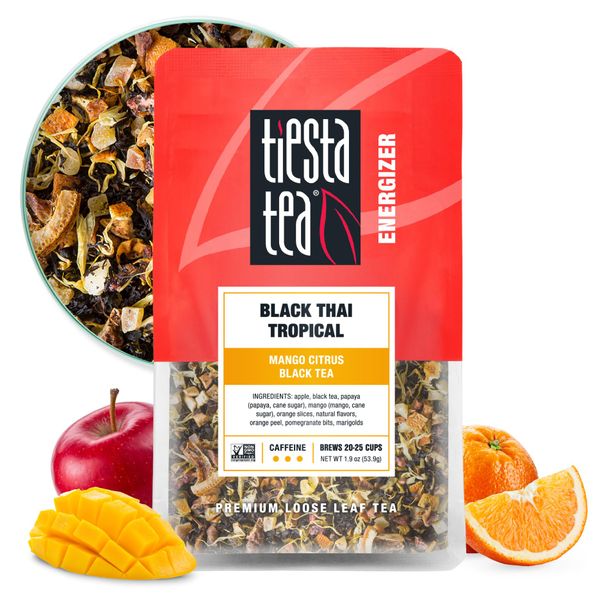 Tiesta Tea - Black Thai Tropical, Mango Citrus Black Tea, Premium Loose Leaf Tea Blends, High Caffeinated Black Tea, Make Hot or Iced Tea & Brews up to 25 Cups - 1.9oz Resealable Pouch