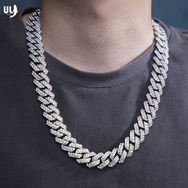 Mens Cuban Link Chain Miami Cuban Necklace 18K Gold Silver Chain Diamond Cut Chains for Men Women 14mm Iced Out Hip Hop Jewelry