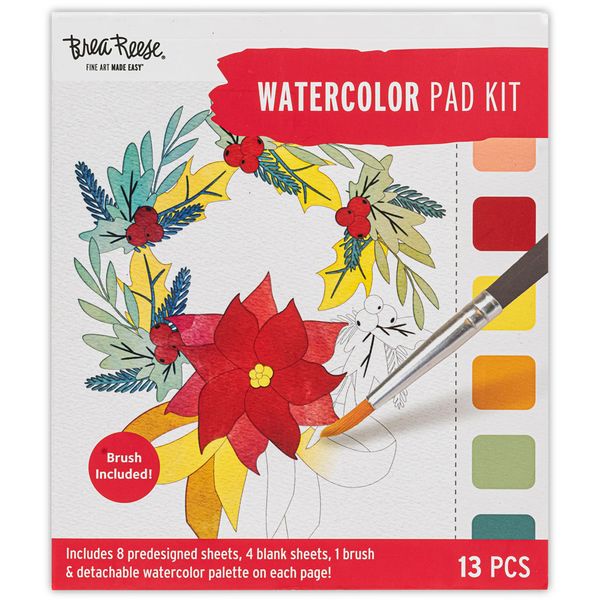 Brea Reese: Watercolor Painting Pad - Holiday Cheer - Compact Paint Palette, 8 Holiday Themed Pages & 4 Blank Sheets, Festive Adult Art Activity