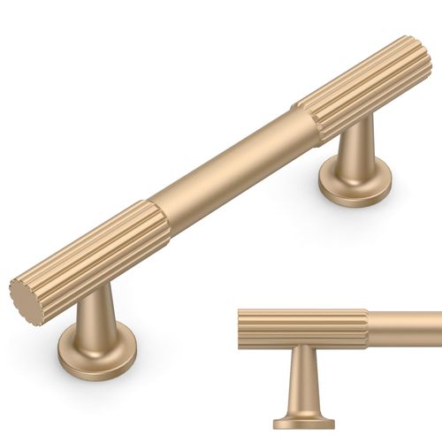 Amerdeco 10 Pack Champagne Gold Cabinet Pulls 3Inch(76MM) Hole Centers Kitchen Cabinet Handles Hardware for Cupboard Handles Drawer Pulls ZH0071