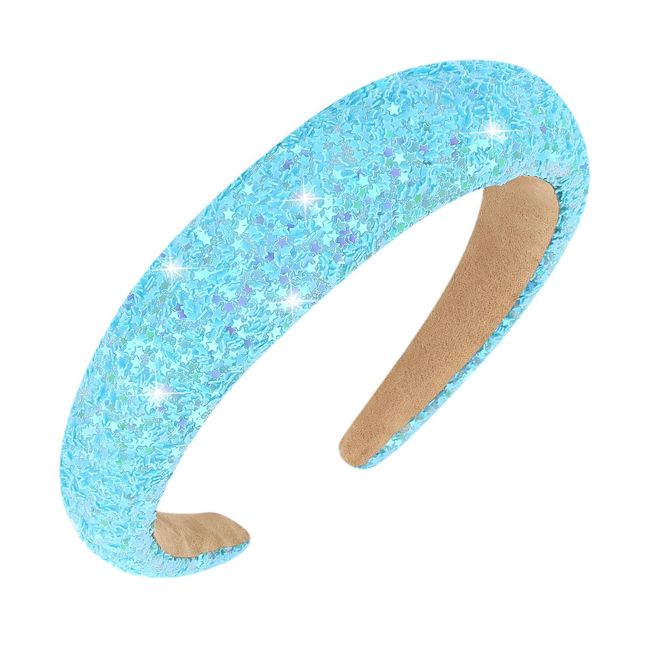 Jaciya Sequin Headbands for Girls Sparkly Wide Headbands for Women Cute Confetti Head Band for Toddler Fashion Blue Hairband for Little Girls Hair Accessories