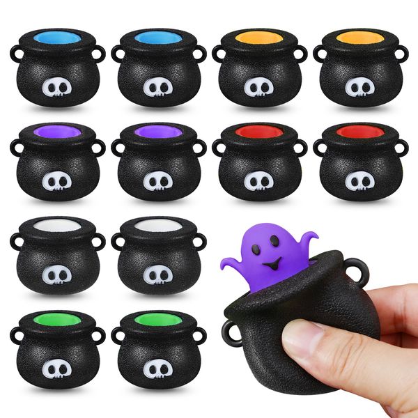 Halloween Pop Up Squishy Toys - 12PCS Cauldron 6 Colors Ghosts Squeeze Party Favors Suppliers Stress Relief Toys for Trick or Treat Halloween Goodie Bag Fillers Kids Adults