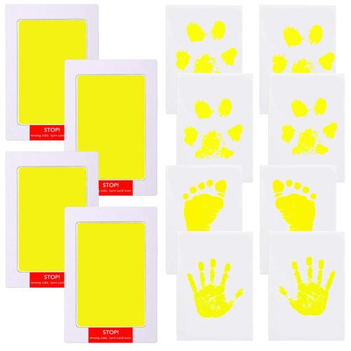 LelonHo Inkless Hand and Footprint Kit Clean Touch Ink Pad for Newborn Baby Pet Paw Print Kit(4 Ink Pads,8 Imprint Cards) (4 Pack Yellow)