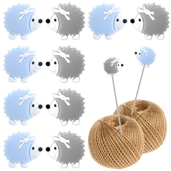 COMNICO 10PCS Knit Knitting Needles Point Protectors Silicone Cute Hedgehog Needle Tip Stitch Stoppers Sewing Supplies Accessories for DIY Art Craft Quilting Crochet Embroidery (Blue + Gray)