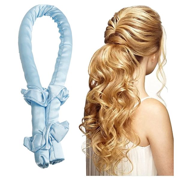 HAIR ROLLERS Lockenwickler mit Stirnband, für langes Haar, weicher Satin, faule, keine Hitze, schlafen über Nacht (Blau)