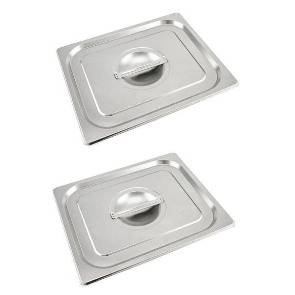 QWORK Solid Pan Lid with Handle, 2 Pack Stainless Steel Steam Table Pan Cover, for 1/2 Size Steam Pans