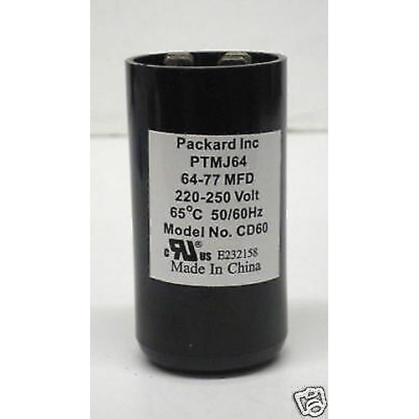 Packard PTMJ64 Motor Start Capacitor. 64-77 MFD UF / 220-250 VAC