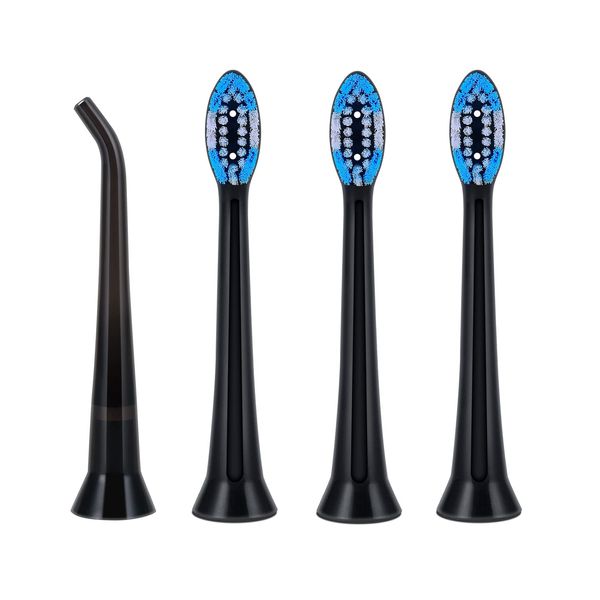 Toothbrush Head Replacement and Jet Tips for LEDOSAKO Electric Ultrasonic Flossing Toothbrush, Including 3 Brushheads, 1 Water Flosser Nozzle (Black)