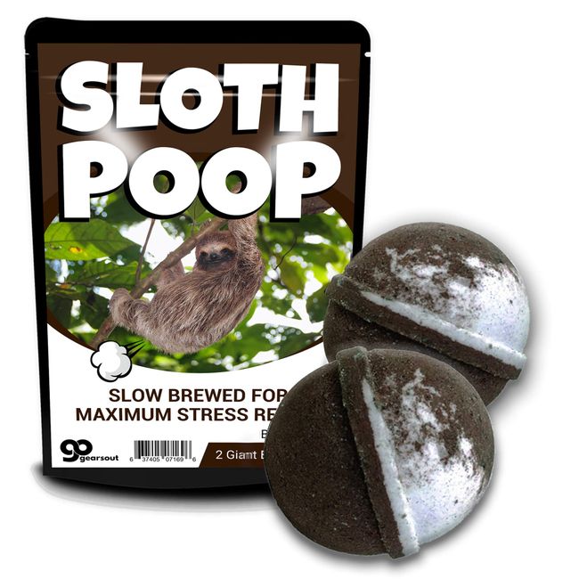 Sloth Poop Bath Bombs - Farting Sloth in Tree - Funny Bath for Kids - XL Root Beer Fizzers, Marbled Brown and White, Handmade in The USA, 2 pk