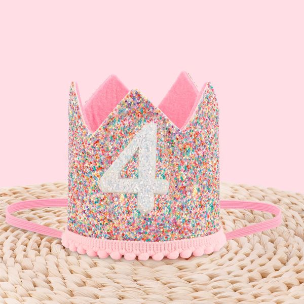 Chanaco 4th Birthday Hat for Baby, Rainbow Birthday Girl Crown, Glitter Fourth Birthday Hat for Gifts, Four Birthday Hat for Kids, 4th Birthday Party Hat Birthday Decoration Little Girl Hair Accessory