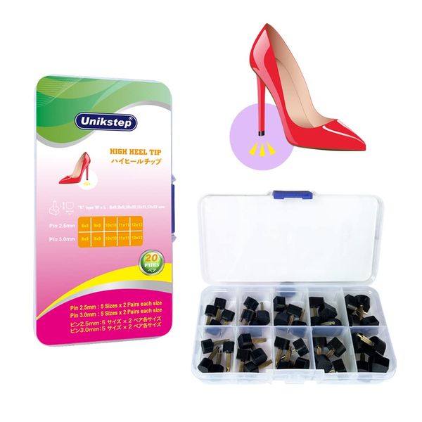 [UNIKSTEP] 20 Pairs High Heel Tips, Shoe Heels Replacement, Tap Caps for Women Shoe Repair, O-shaped or U-shaped Women Shoes Non-Slip Tip Pins