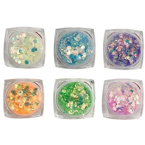 UEAVOID Fluorescente Chunky Sequin Face Body Glitter, Fasching Makeup Glitzer, Boxen Make up Set, Sparkling Chunky Gel, Mermaid Pailletten, Per Unghie, Trucco, Corpo, Capelli, Fai-da-te (6 colori)