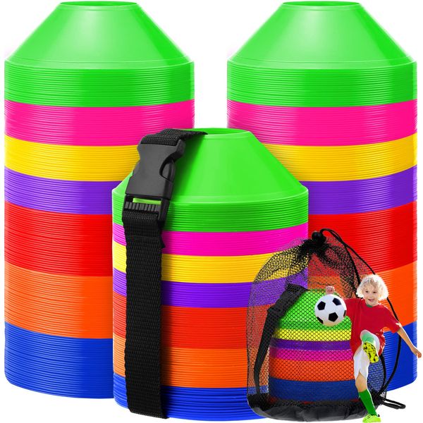 Hanaive 100 Pieces Mini Soccer Cones for Sport Drills 5 Inch Agility Disc Cones with Accessories for Kids Football Training(Multicolor)
