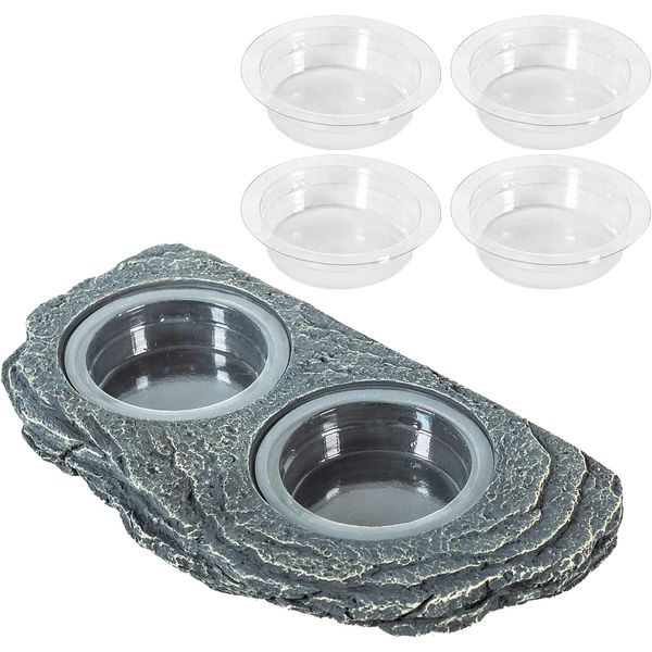 REPTIZOO Reptile Magnetic Feeder Ledge, Double Bowl Reptile Food Dish with 6PCS