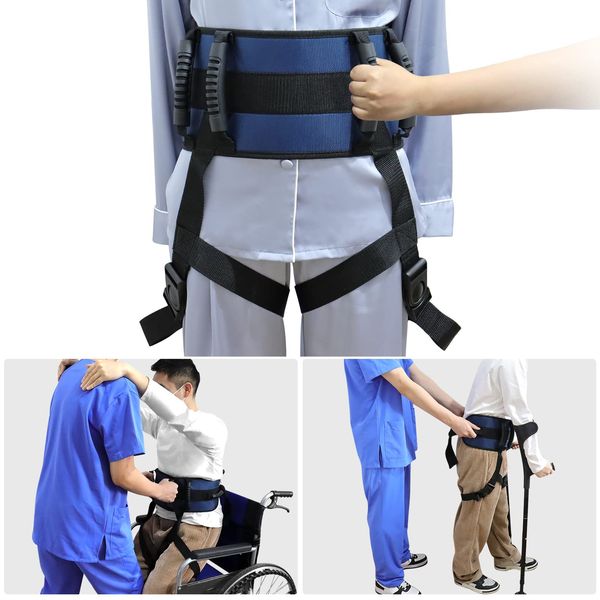 [LOSCHEN] Gait Belts with Leg Rings Transfer Belts ith 6 Handles Belt, Mobility Aid for Injuries with Limited Mobility, Obese People, Hospitals & Home Care(Dark Blue)