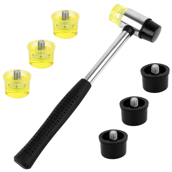 Dadabig Rubber Hammer, 25mm Double Head Rubber Mallet Double-Faced Replaceable 6 PCS Rubber Head with Non-Slip Handle for Jewelry Leather Crafts