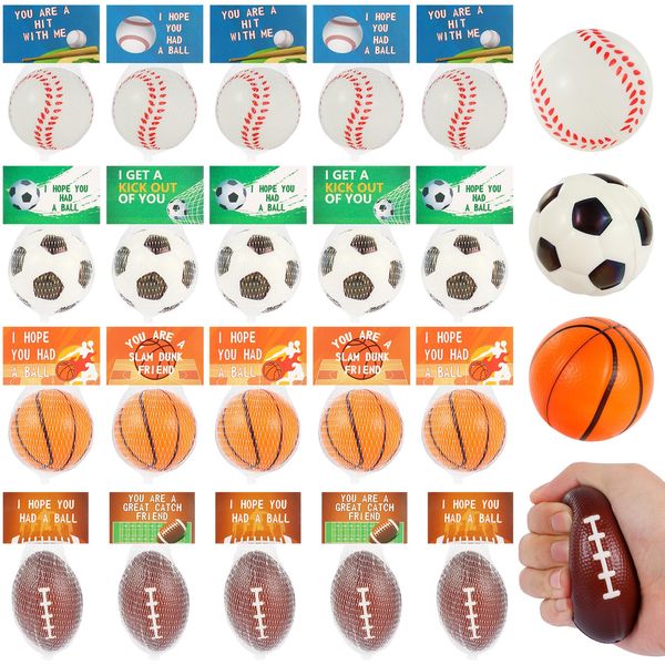 LiYiQ 24Pcs Sports Stress Balls Basketball Soccer Football Stress Ball for Kids 2.36 Inch Baseball Foam Bouncy Balls Bulk Fun Balls Party Favors Sports Party Favors for Kids Classroom Exchange