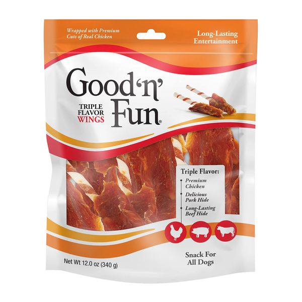 Good 'N' Fun Triple Flavor Wings, Made With Real Meat, Treats for Dogs, 12 oz