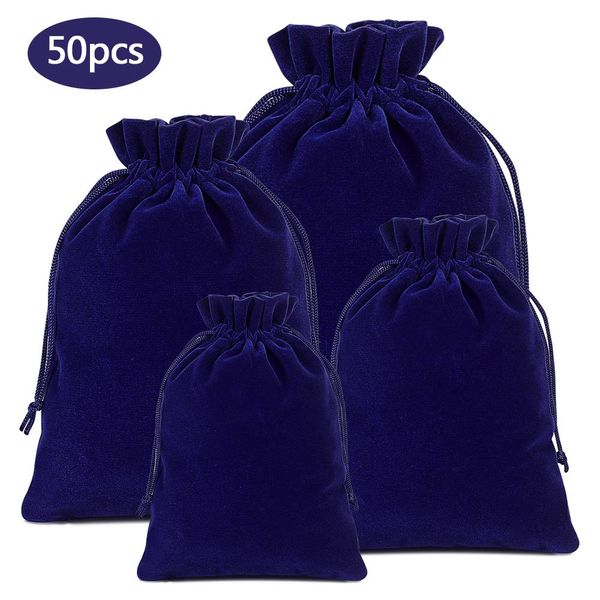 Lucky Monet 25/50/100PCS Velvet Drawstring Bags Jewelry Pouches for Christmas Birthday Party Wedding Favors Gift Candy Headphones Art and DIY Craft (50Pcs, Royal Blue, 4” x 6”)