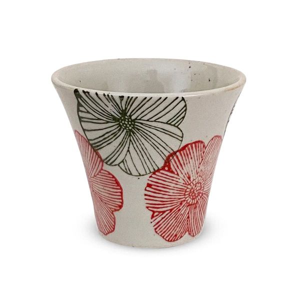 J-kitchens Izan Kiln Cup (Tea Cup), Hasami Ware, Made in Japan, 4.5 fl oz (140 cc), Flower Pattern, Red