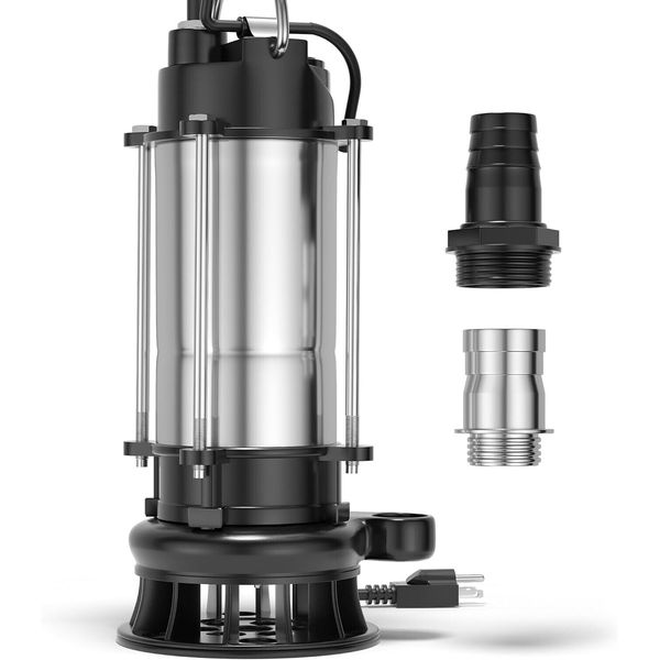 Submersible 1/2HP Stainless Steel Sump Pump 2450 GPH Sewage Pump for Basements