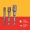 Amtech I5700 Socket Driver Set, Hex Extension Adapter, 3 Piece 1/4", 3/8" and 1/2", for Impact Driver