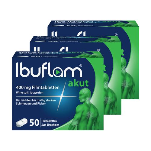 Ibuflam® akut 400 mg IBUPROFEN Film-Coated Tablets 3 x 50 Pieces | Value Pack | Ibu 400 Pain Tablets for Pain, Toothache, Fever and Cold | Quick Pain Relief with Ibuprofen