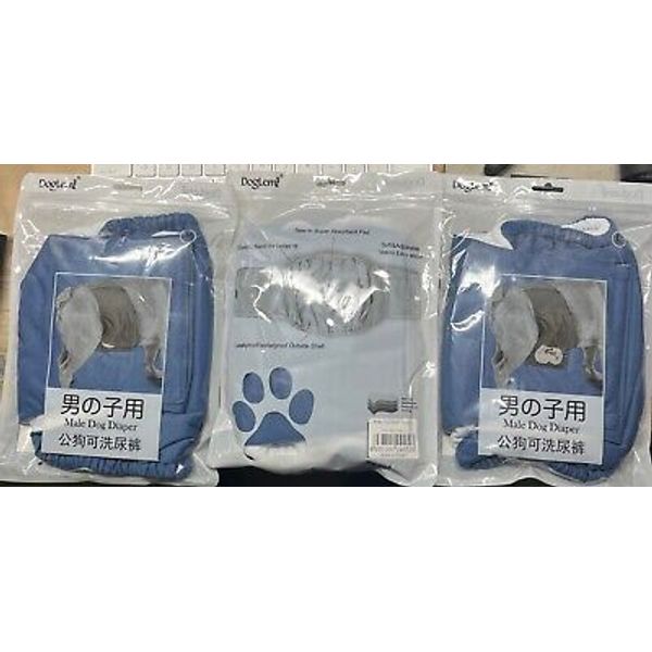 3 Elastic Pet Dog Diapers Washable Males Absorbent for Dog Comfortable Blue