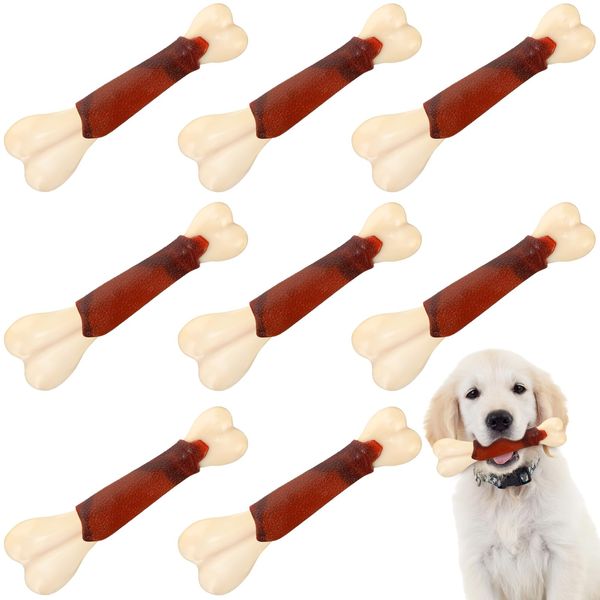 Seenelling 8 Pcs Bones Shaped Dog Toys for Aggressive Chewers, Dog Chew Toys Nylon Beef Flavor Tough Puppy Teething Toys Chew Bones for Medium and Small Dog Breeds