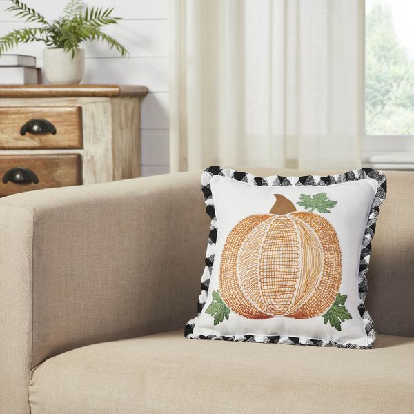 VHC Brands Farmhouse 12"x12" Pumpkin Pillow Black Thanksgiving Digital Print