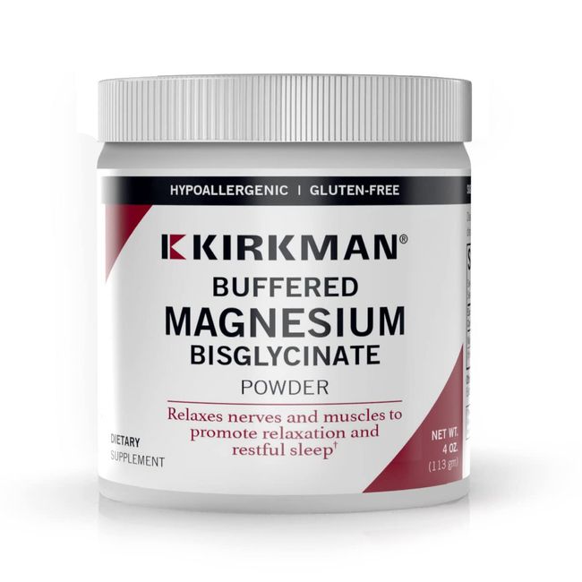 Kirkman - Buffered Magnesium Bisglycinate Powder - 4 oz - Relaxes Nerves & Muscles - Prompts Restful Sleep - Hypoallergenic