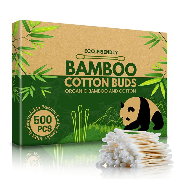 EcoWisper Bamboo Cotton Buds - 500 Eco Friendly Bamboo Earbuds Cotton Swabs - Plastic Free Baby Cotton Buds Biodegradable - Ear Buds for Makeup, Crafts, Cleaning, & Baby Hygiene, white