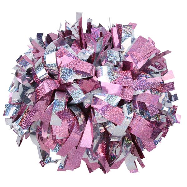 ICOCHEER Cheerleading Pom Poms Metalic Holographic Cheerleader 6 inch 1 Pair 2 Pieces (Pink Silver)