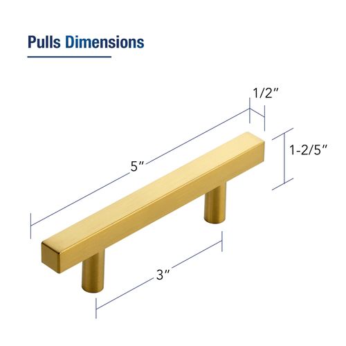 JOY DECOR 20 Pack Brushed Brass Kitchen Cabinet Drawer Pulls, Square Bar Handles for Cupboards, 5 Inch Cabinet Pulls with 3 Inch (76mm) Hole Center, Stainless Steel Kitchen Cabinet Hardware