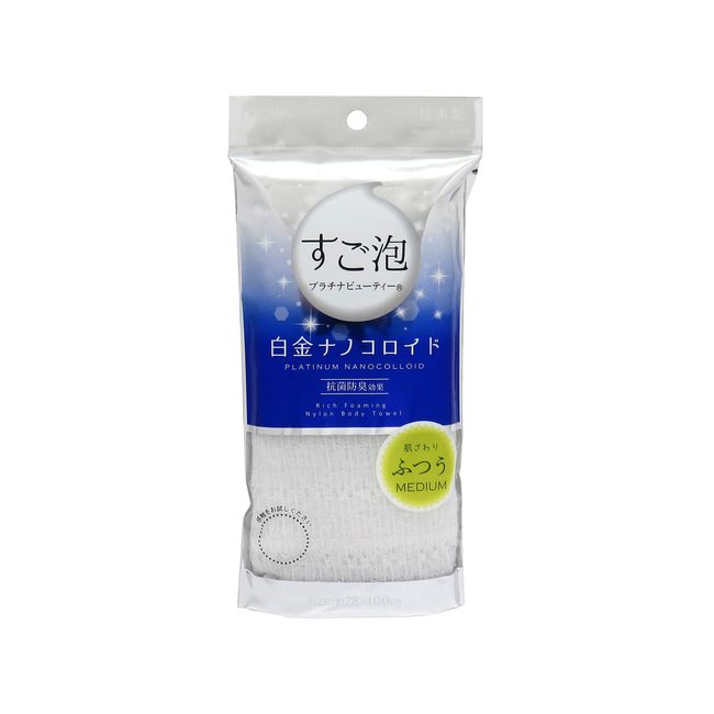 Towa Sangyo Body Towel, Super Foam, Platinum Beauty, Regular, Nylon Towel, White, Approx. 11.0 x 39.4 inches (28 x 100 cm)