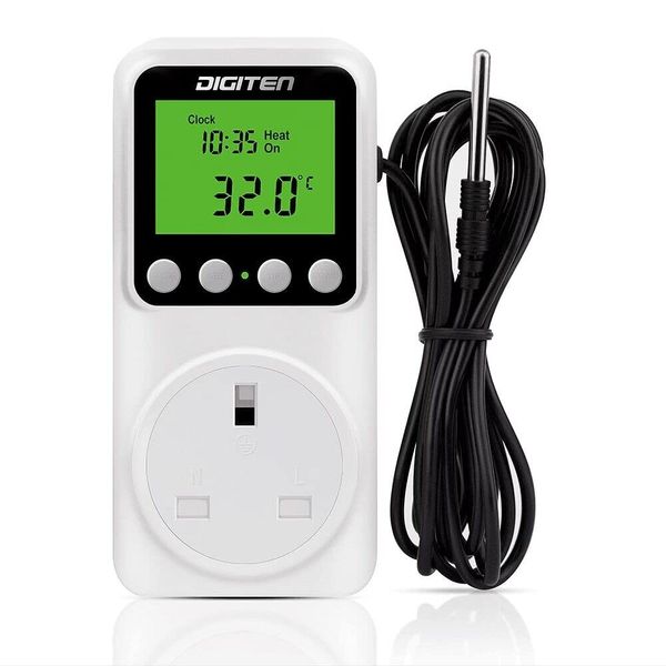 Digital Day-Night Thermostat, 15A Day-Night Temperature Controller, Support Heating/Cooling Mode, Clock Function, ℃/℉ Plug-in Outlet Timer Thermostat with LCD Screen Backlight Function 110V