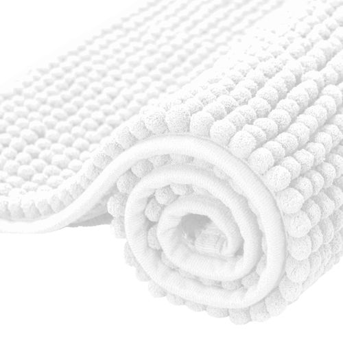 subrtex Bathroom Rugs Chenille Bath Rug Soft Short Plush, Water Absorbent Shower Mat Quick Dry Machine Washable(White,16" x 24")
