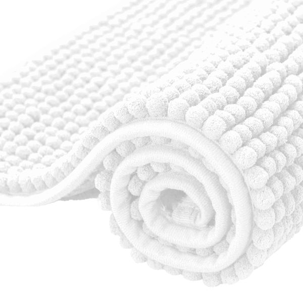 subrtex Bathroom Rugs Chenille Bath Rug Soft Short Plush, Water Absorbent Shower Mat Quick Dry Machine Washable(White,16" x 24")