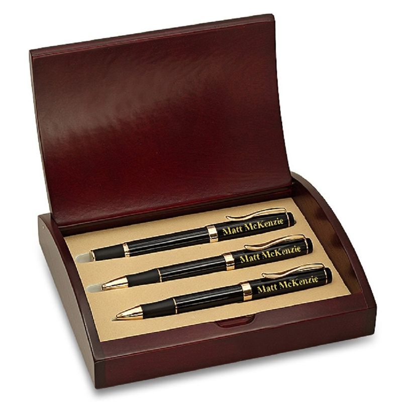 Laser Engraved Three Piece Pen & Pencil Gift Set with Cherry Wood Box ...