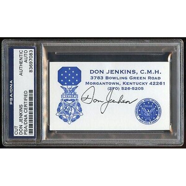 Don Jenkins signed autograph auto Business Card MOH WWII Army PSA Slabbed