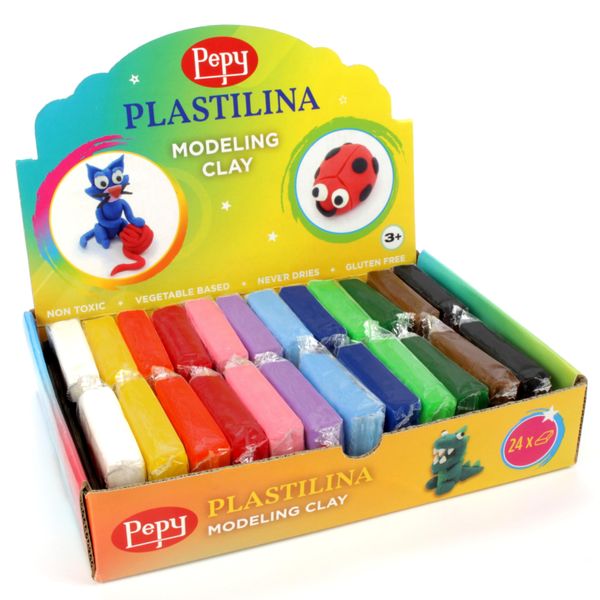 Pepy Plastilina Reusable and Non-Drying Modeling Clay Gift Set; Set of 24 Bars, 1.4 Ounce Each, 2 Each of 12 Colors, Perfect for Arts and Crafts Projects, Multicolor