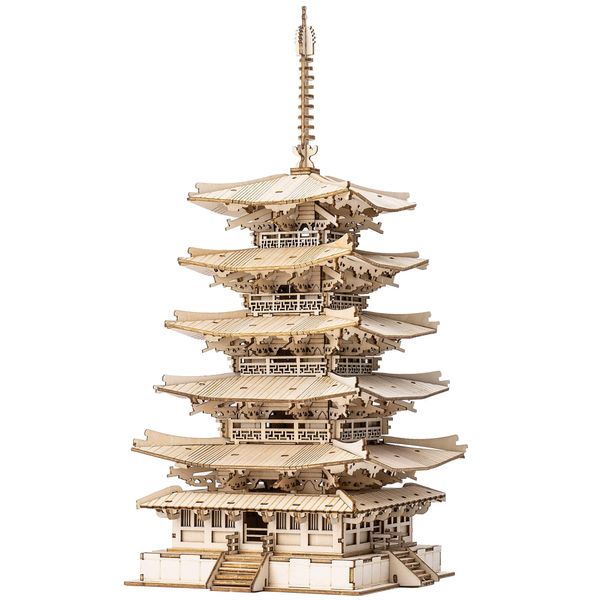 Rolife 3D DIY Wooden Puzzle Five-storied Pagoda for Adults Teens Model Kits for Adults to Build, 275 Pieces