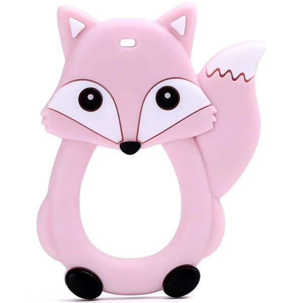 PREMYO Teething Toy for Baby Teether Silicone - Soothes Sore Gum Pain - Easy to Grab BPA Free Fox Rose Pink